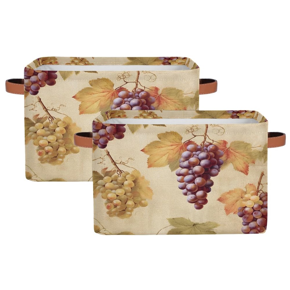 Myfsucce Grape Vintage Painting Fabric Storage Basket for Shelves, 2-Pack