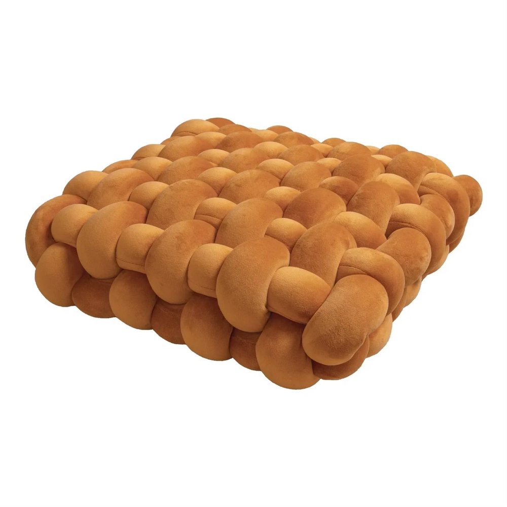 MZSKLW Square Plush Knot Pillow, Handmade, Filled, Caramel, 30 x 50 x 12 cm