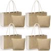 Sweetude Jute Tote Bags with Makeup Pouches, Reusable, for DIY Crafts, Blank, Wedding and Bridesmaid Use, 4-Pack, Brown view 1