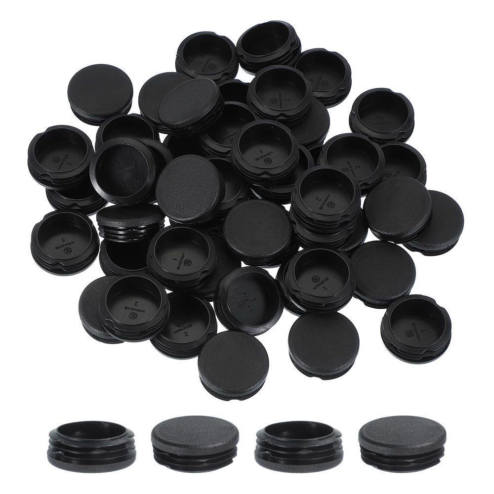 PATIKIL 45 mm Round Ribbed Plugs, 50-Pack, Black PE End Caps