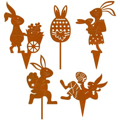 PAIVSUN Easter Bunny Garden Stakes, 5-Piece Rusted Metal Decor Set