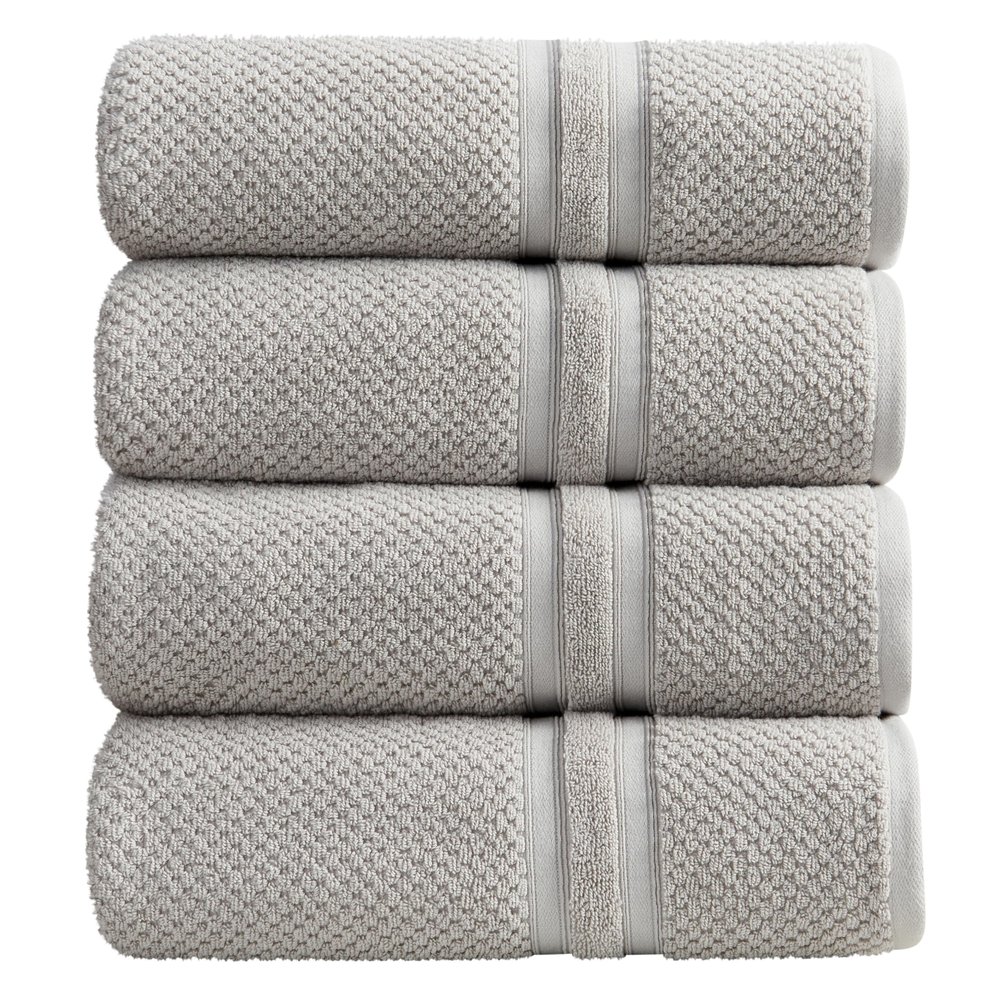 Springtree Home Gray Bath Towels, 4-Piece Set, Popcorn Texture, 100% Combed Cotton, Absorbent, Quick-Drying, OEKO-TEX Standard 100, Poli Collection