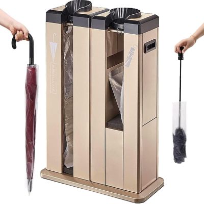 Automatic Wet Umbrella Wrapping Machine with Wheels and Bag Dispenser, Stainless Steel, Platinum