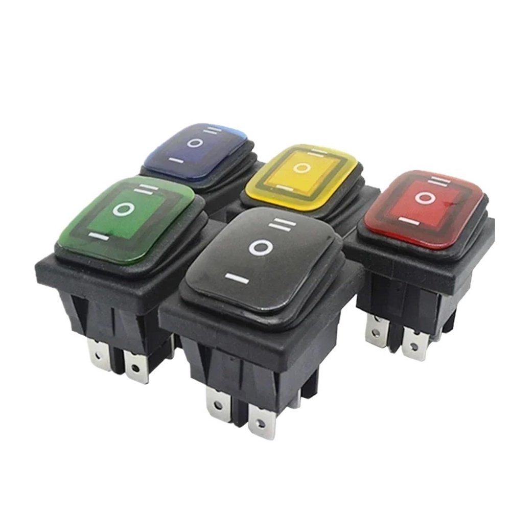 30×22 mm Heavy-Duty Waterproof Rocker Switch, KCD4-201 DPST 4-Pin, 16A 250VAC, ON-OFF-ON, Red LED 12–24V