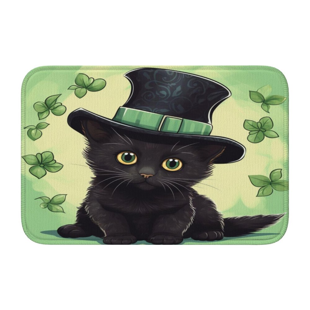 Mexpekil St. Patrick's Cat Clover Doormat, 40 x 60 cm, Washable, Indoor/Outdoor, Non-Slip