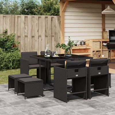 IKAYAA 9-Piece Rattan Patio Dining Set for 8, Black
