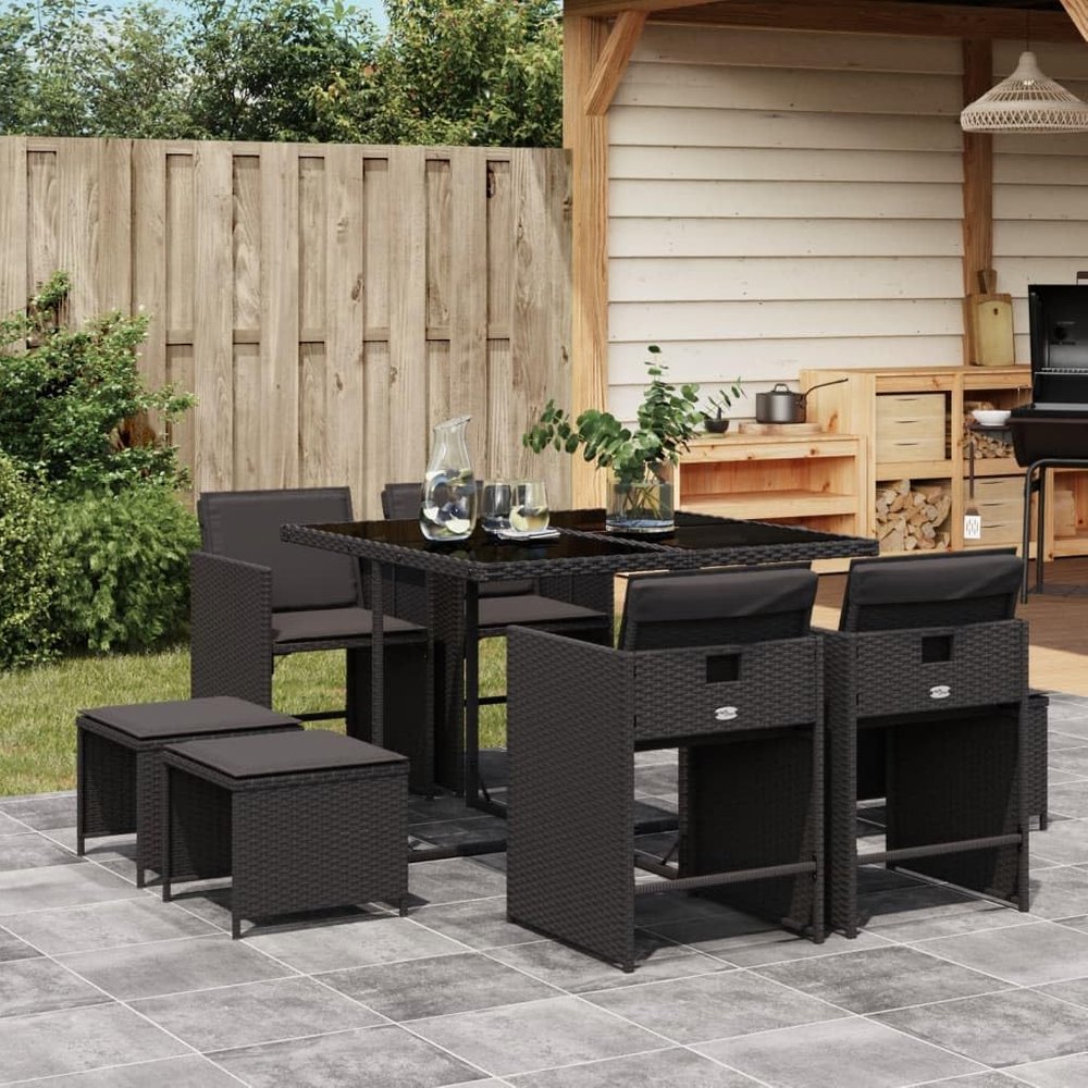 IKAYAA 9-Piece Rattan Patio Dining Set for 8, Black