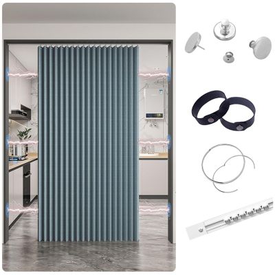 No-Drill Blackout Door Curtain with Glide Rails, Magnetic Blue, 80 x 220 cm