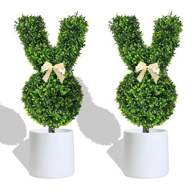 Artificial Boxwood Bunny Topiary Garden Stake, 1 pc