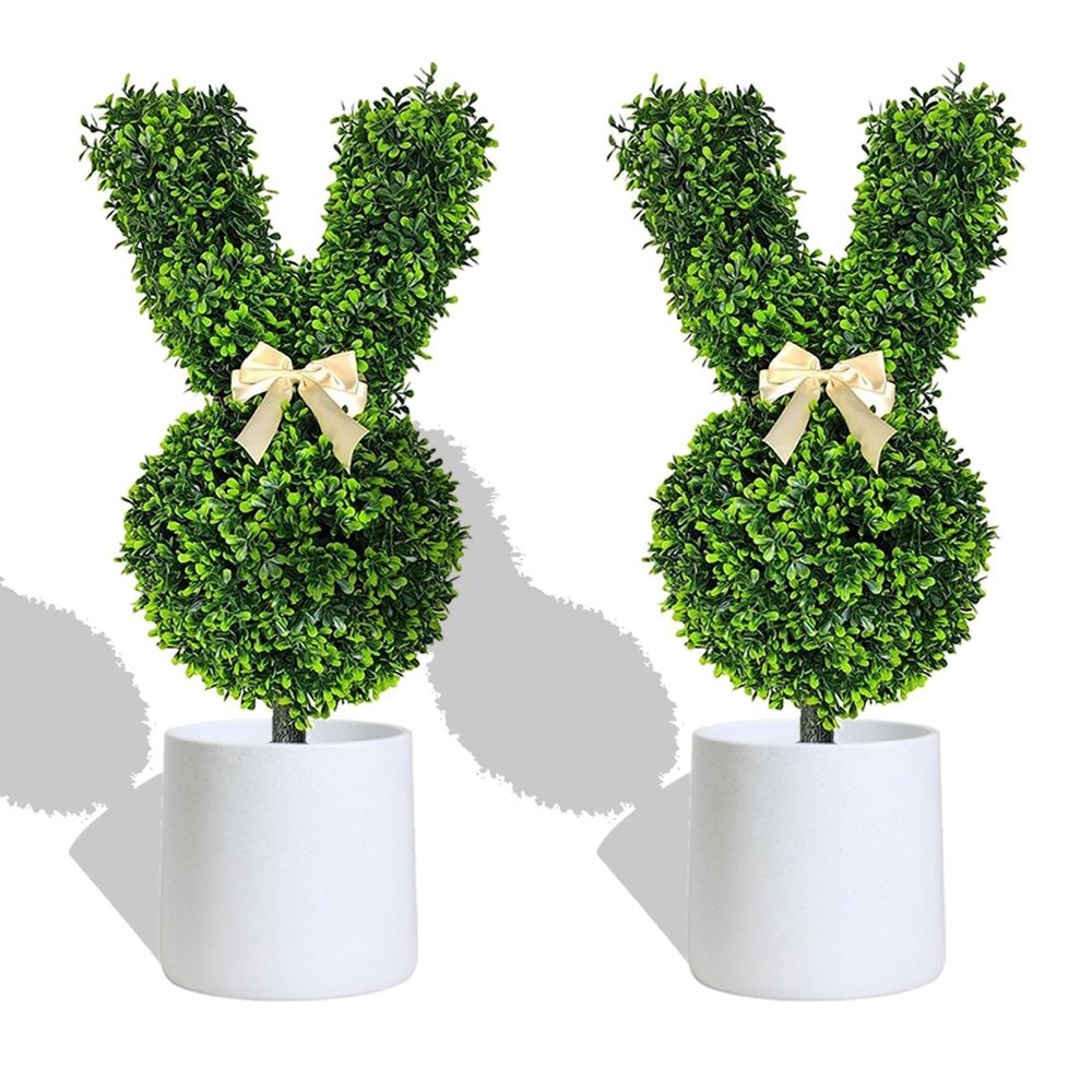 Artificial Boxwood Bunny Topiary Garden Stake, 1 pc