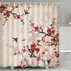 NXMYDBD Red Plum Blossom Shower Curtain, Chinese Ink Painting Style, Polyester, Machine Washable, 85 x 183 cm (W x H) view 2