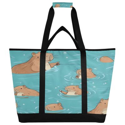 JUMBEAR Capybara Large Cooler Bag, Insulated Food Delivery Bag, Foldable Lunch Bag, Leakproof Cooler Tote for Beach, Camping, Picnics and Travel