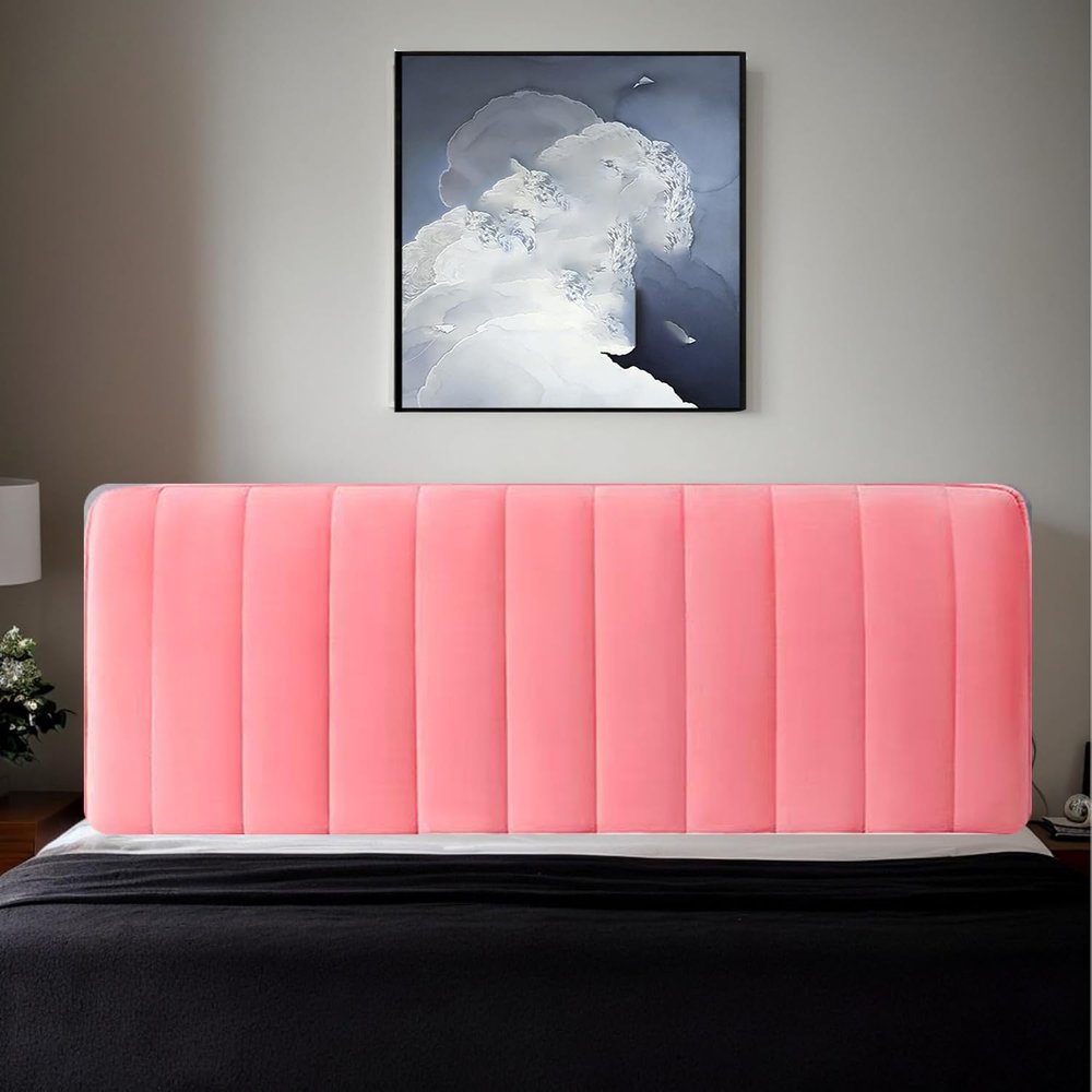 TLMQYXZE Velvet Headboard Cover, Dust-Resistant Stretch Slipcover, Washable All-in-One Cover, Pink, 180 x 70 cm