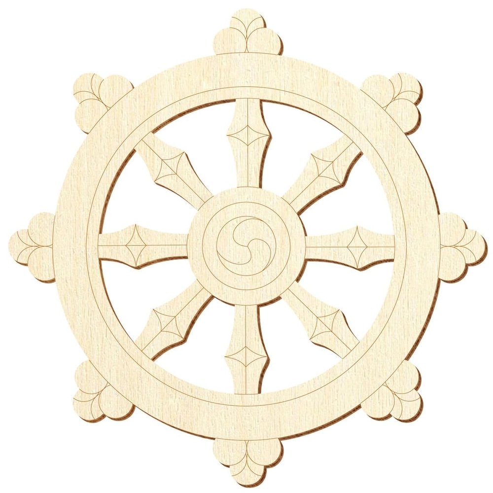 Wooden Dharma Wheel V2, 5–50 cm, Single or Sets of 10, 25, 50, or 100
