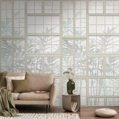Profhome Palm Wallpaper 398451-GU Non-Woven Cream Green Beige Photo Wallpaper 0.53 m x 8.80 m / 4.45 m²