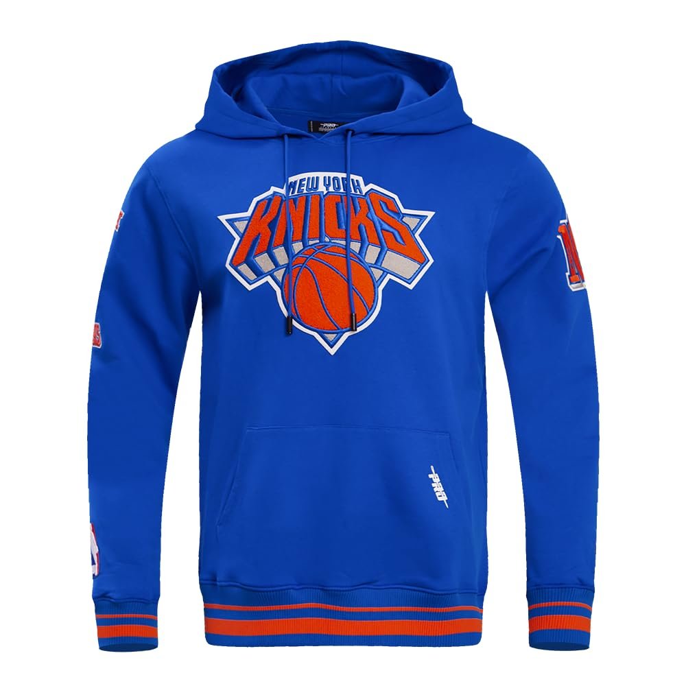 Pro Standard Men's NBA New York Knicks Retro Classics Pullover Hoodie, Royal Blue/Orange, L
