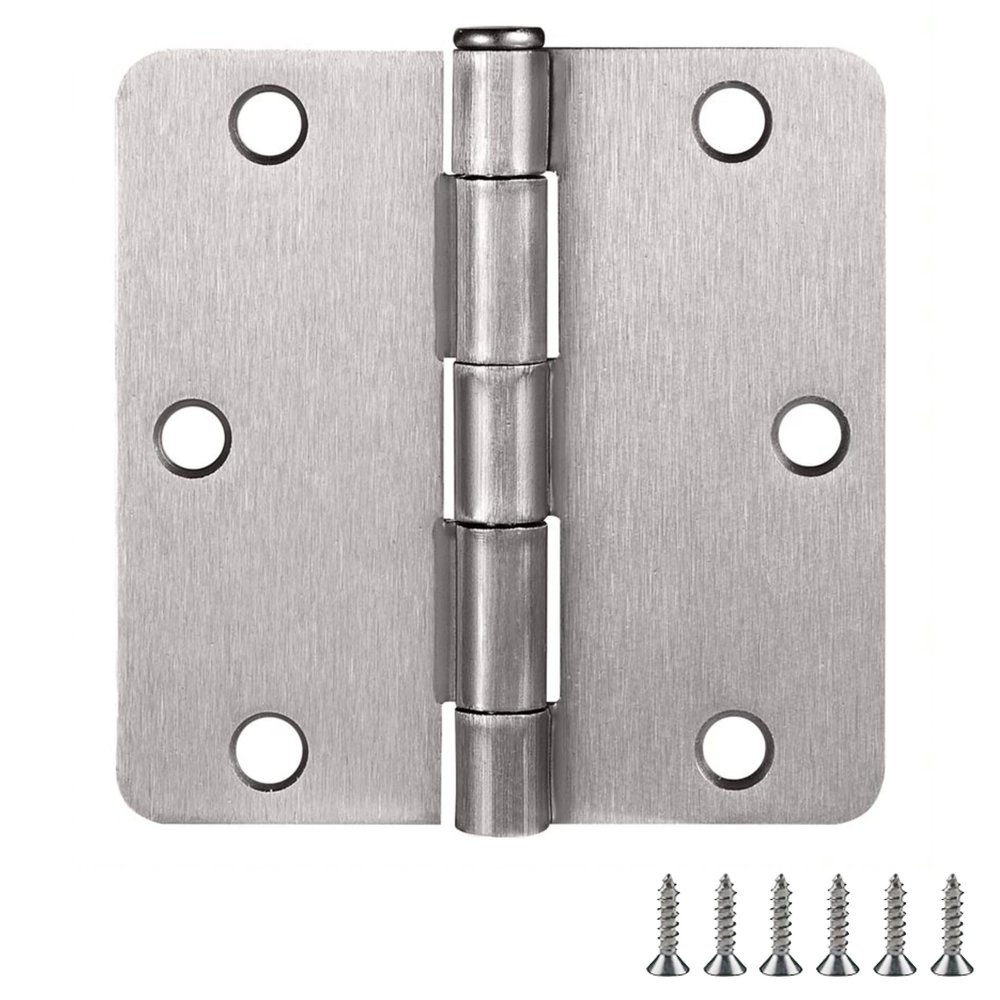 Design House 186130 Interior Door Hinges, 9-Pack, 3.5 x 3.5 in, 1/4 in Rounded Radius, Satin Nickel