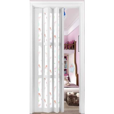 Retractable Flamingo-Pattern PVC Acrylic Accordion Door, Magnetic Closure, 104 x 203 cm