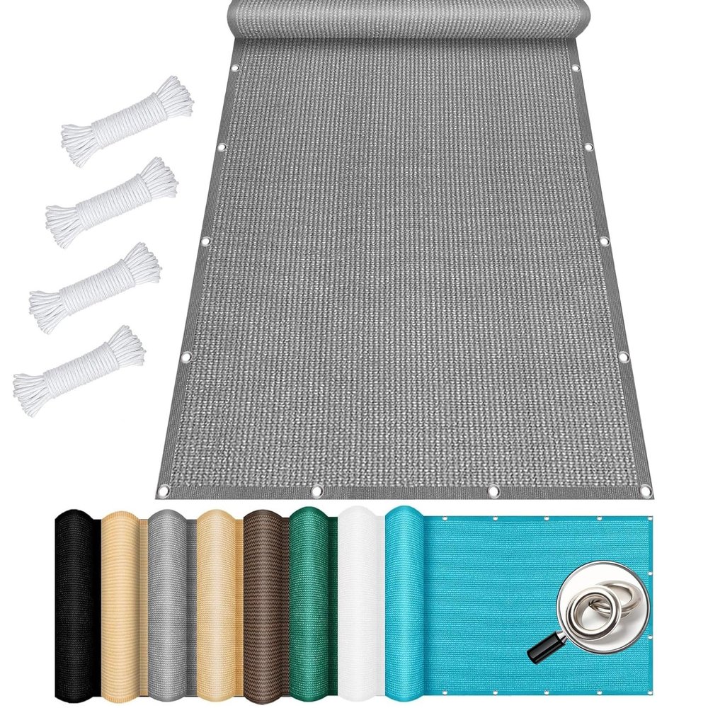 Balcony Shade Sail 220 x 250 cm, UV and Wind Protection, Breathable HDPE Mesh, Light Gray