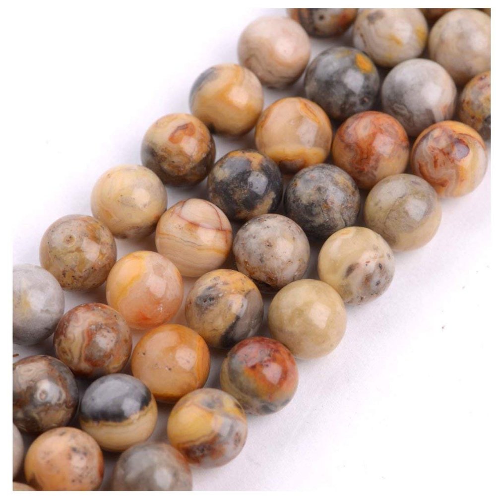 GF23-8 Natural Crazy Lace Agate Healing Stone Beads, 8 mm Round Loose Spacer Beads, 86–92 Pieces, 2 Strands
