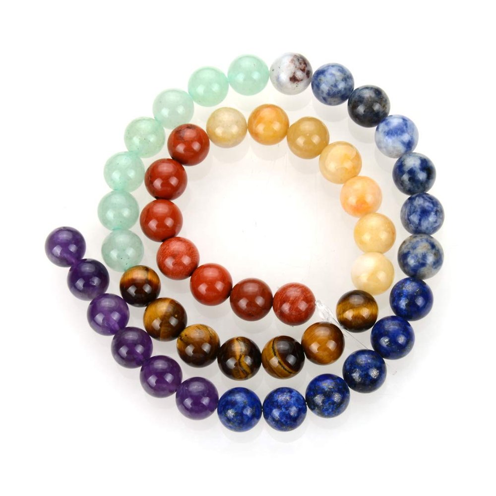 GF35-6 Natural Gemstone Beads, 6 mm Round Chakra Beads, 2 Strands