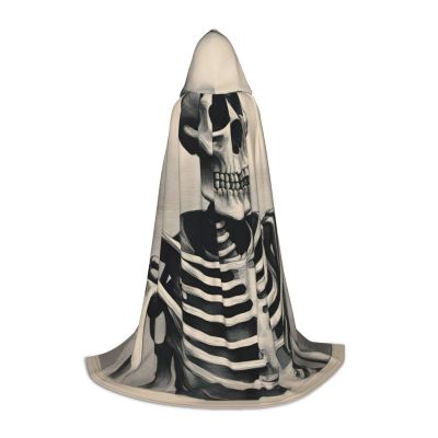 Adult Skeleton-Print Hooded Cape with Hat and Bow Tie