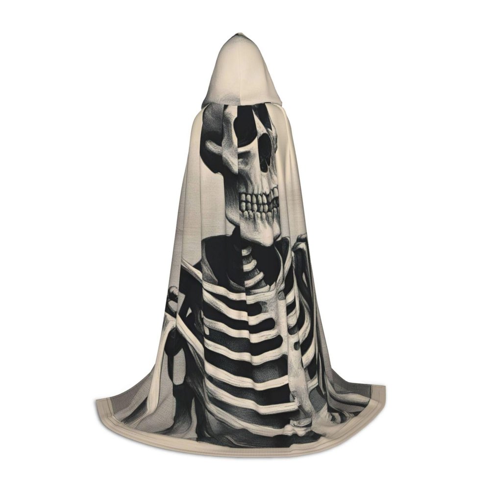 Adult Skeleton-Print Hooded Cape with Hat and Bow Tie