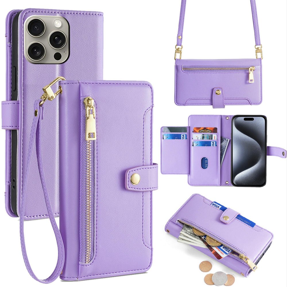 Lucyliy Phone Case for Motorola Moto G9, Folio Wallet Case with 6 Card Slots, Money Clip and Wallet, Purple