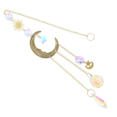 Happyyami Crystal Sun Catcher for Window and Garden, Hanging Moon and Star Decor, Lightweight, Elegant and Colorful