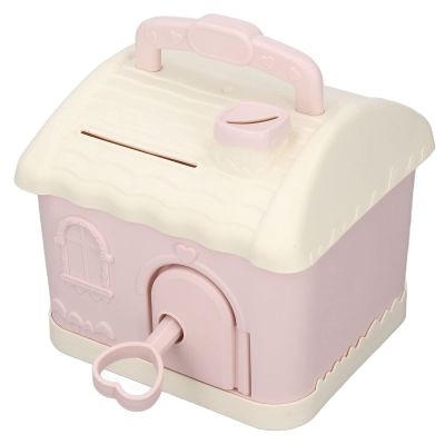 Small Pink Piggy Bank with Lock, Compact Plastic Design