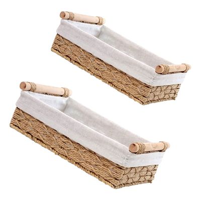 Storage Baskets, Set of 2, Paper Rope and Wood, with Handles