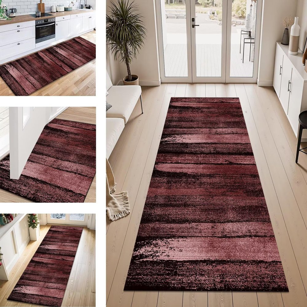 ZESEWU Vintage Hallway Runner Rug, Brown and Red, Non-Slip, 80 x 120 cm