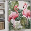 Flamingo Palm Leaf Shower Curtain Set, Waterproof, 183 x 183 cm view 3