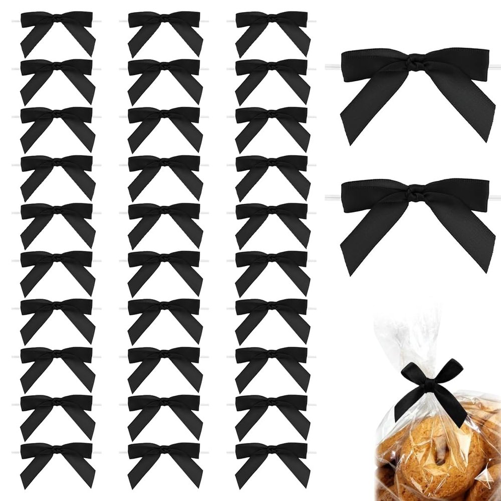 THXFUNAREA 30 Pcs Mini Satin Ribbon Bows (Black)