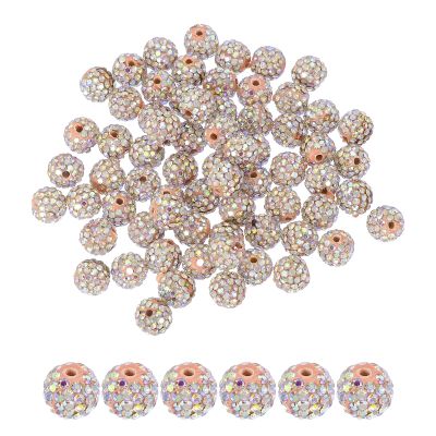 PATIKIL 50-Piece 10 mm Rhinestone Clay Beads, Light Peach AB