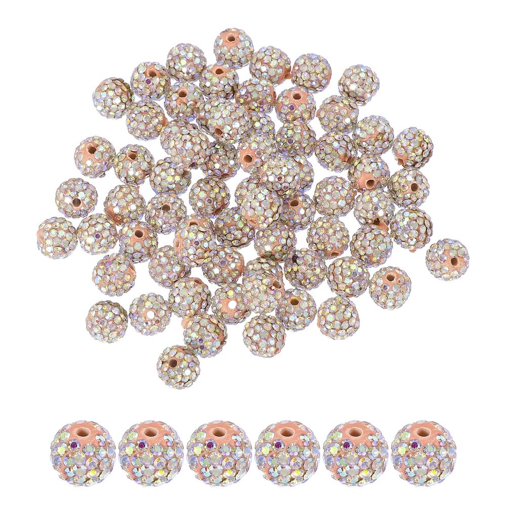 PATIKIL 50-Piece 10 mm Rhinestone Clay Beads, Light Peach AB