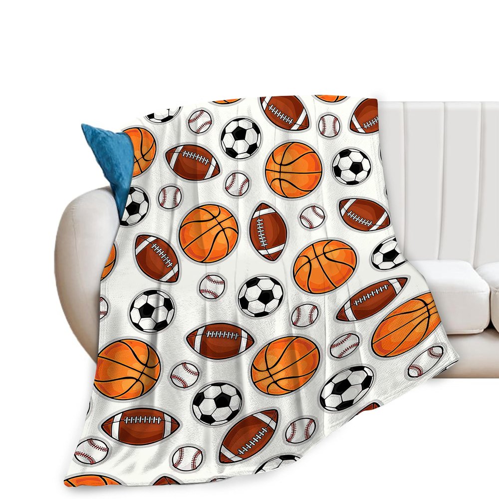 Zltegako Sports Blanket, Basketball, Baseball and Soccer Throw, Warm Fleece Blanket, Sports Gift for Boys, Girls, Kids, Teens and Fans, 152.4 x 203.2 cm