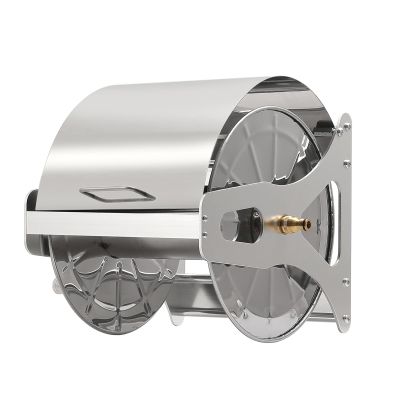 THYXGS Stainless Steel Garden Hose Reel, Wall-Mountable and Portable, Holds Up to 229 ft of 1/2-Inch Hose