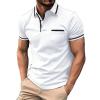 Men's Spring Casual Short-Sleeve Button T-Shirt Top, Solid Color, Fitness Tank, White, M view 1