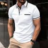 Men's Spring Casual Short-Sleeve Button T-Shirt Top, Solid Color, Fitness Tank, White, M view 2