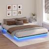 MAHANCRIS 160 x 200 cm Bed Frame with LED Lights and Charging Station, Floating Design, Black and Wood Color view 1