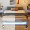 MAHANCRIS 160 x 200 cm Bed Frame with LED Lights and Charging Station, Floating Design, Black and Wood Color view 2