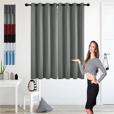 GOUSUN Blackout Curtain 100 x 155 cm, Opaque Curtain with Grommets, Thermal Curtain for Bedrooms, Light Gray