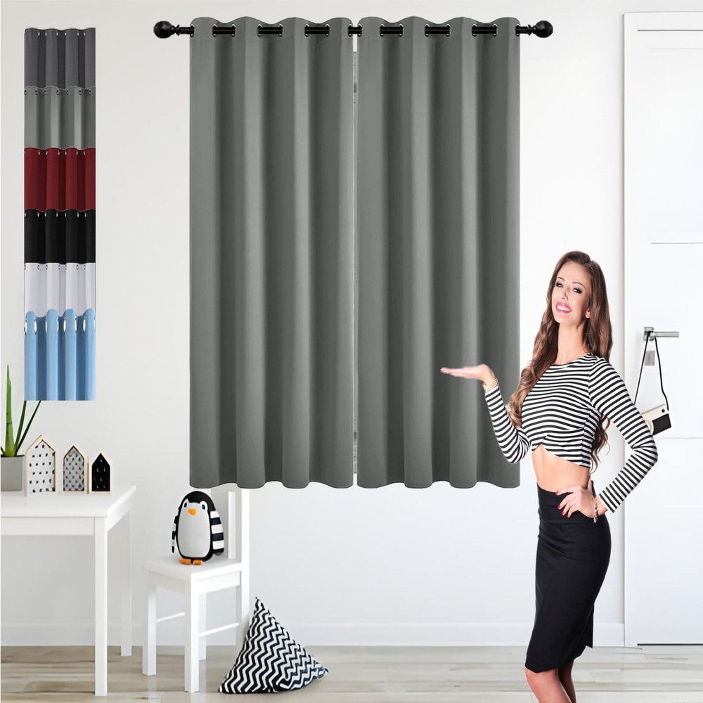 GOUSUN Blackout Curtain 100 x 155 cm, Opaque Curtain with Grommets, Thermal Curtain for Bedrooms, Light Gray