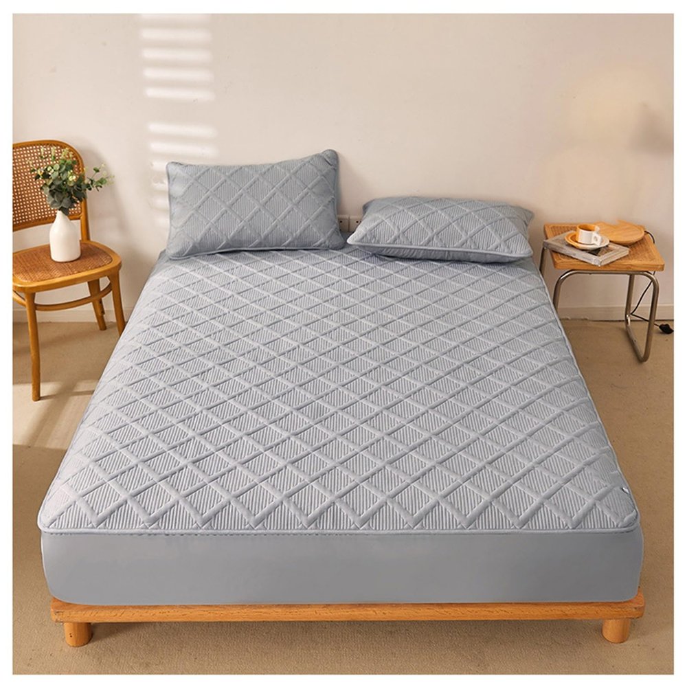 Quilted Mattress Protector, Cooling Breathable Fitted Cover, Dark Gray, 200 x 220 cm / 79 x 87 in