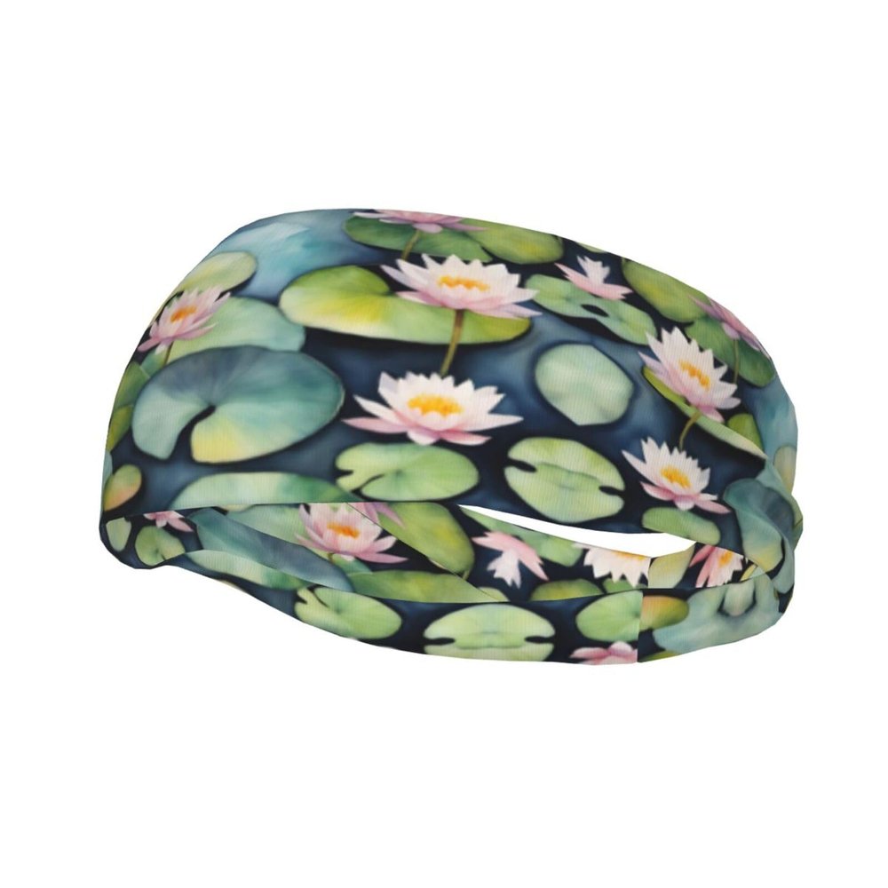 Black Lily Pad Print Stretch Athletic Sweatband for Men and Women