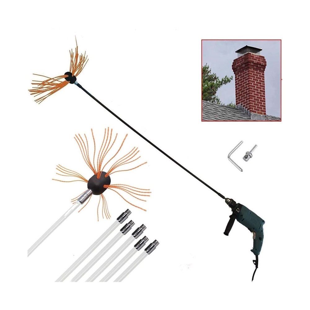 8 m Stove Pipe Brush and Chimney Cleaning Set with 8 Rods, Nylon Brush