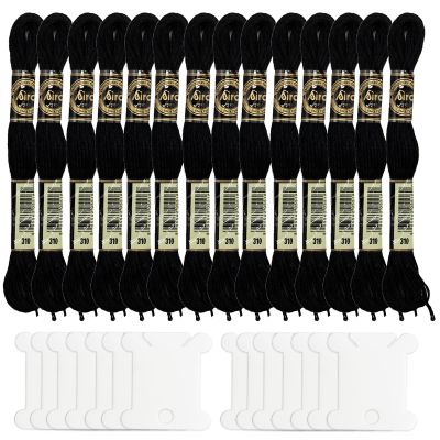 14 Black Embroidery Floss Skeins with 14 Bobbins