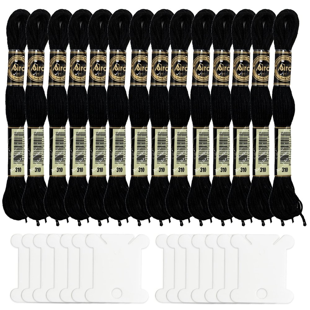 14 Black Embroidery Floss Skeins with 14 Bobbins