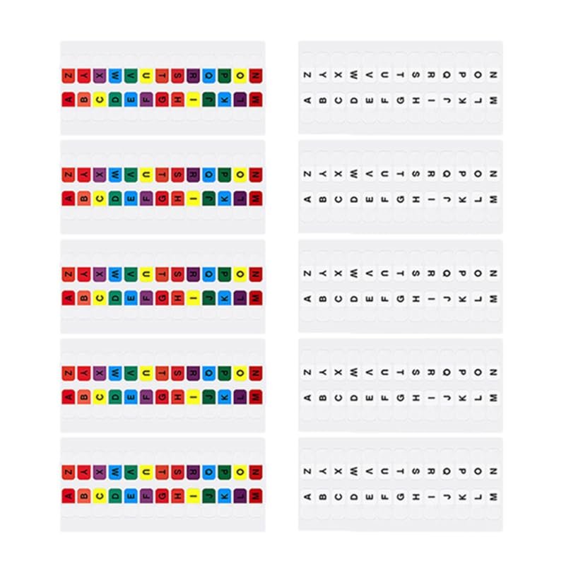 Tofficu 10-Sheet Colorful A–Z Sticky Alphabet Tabs, 26-Letter Self-Adhesive Index Tabs